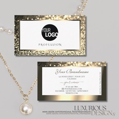 Glamorous Gold Sparkle Glitter Logo Elegant White Business Card