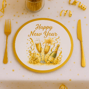 Glamorous Gold Sparkle New Years Eve Paper Plates