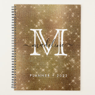 Glamorous Gold Sparkling Diamond Glitter Monogram Planner