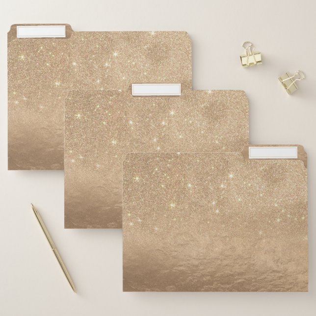Glamorous Gold Sparkly Glitter Foil Ombre Gradient File Folder (Set)
