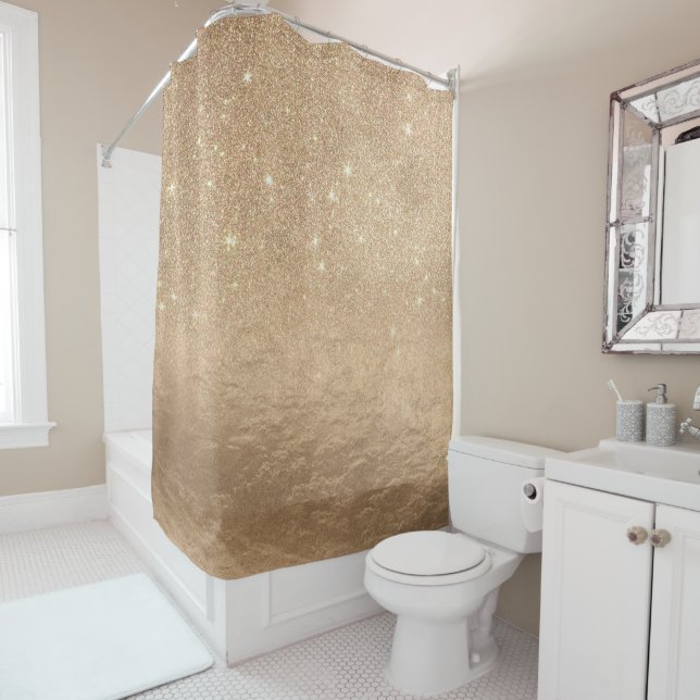 Glamorous Gold Sparkly Glitter Foil Ombre Gradient Shower Curtain (In Situ)