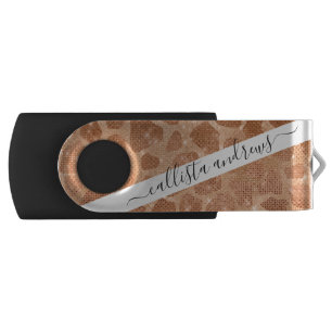 Glamorous Gold Sparkly Glitter Sequins Giraffe Flash Drive