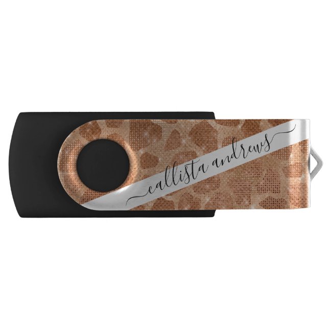 Glamorous Gold Sparkly Glitter Sequins Giraffe Flash Drive (Front)