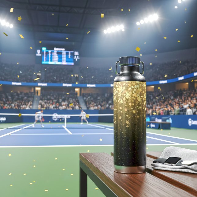 Glamorous Gold Stars Falling Confetti Black Space Water Bottle (Glamorous Gold Stars Falling Confetti Black Space Water Bottle)