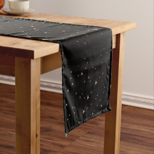 Glamorous Gold Stars on Black Background Short Table Runner