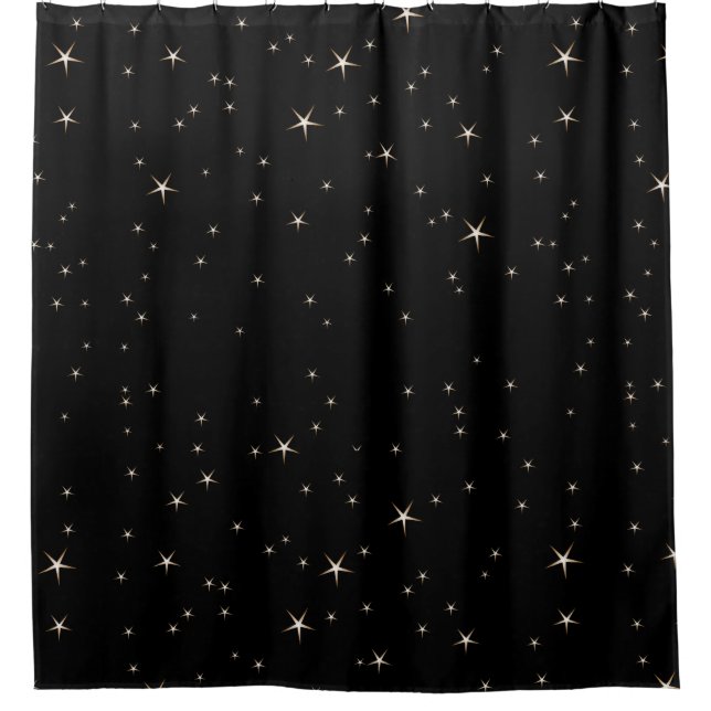 Glamorous Gold Stars on Black Background Shower Curtain (Front)