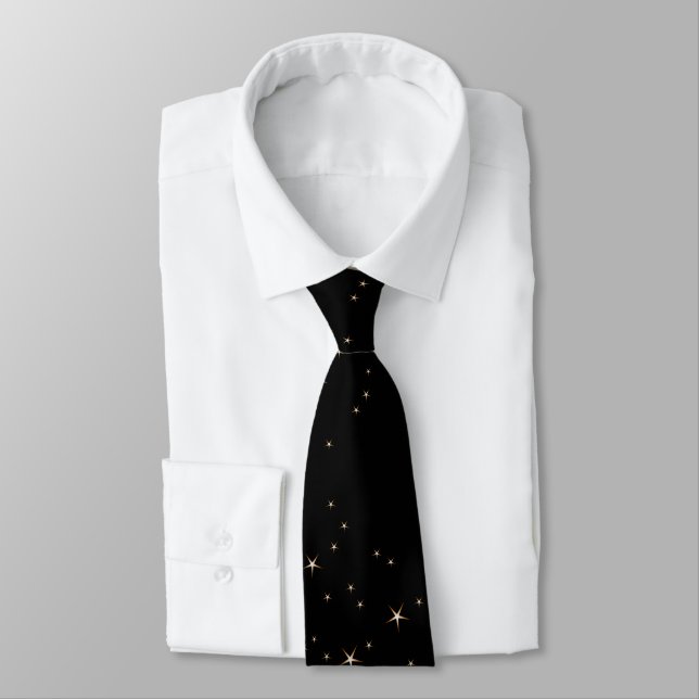 Glamorous Gold Stars on Black Neck Tie (Tied)