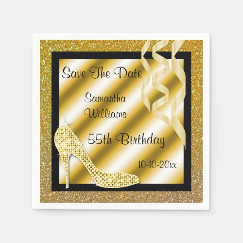 Glamorous Gold Stiletto  Streamers 55th Birthday Napkins