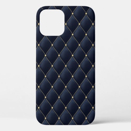 Glamorous Gold Stud Navy Quilted Pattern iPhone 12 Case