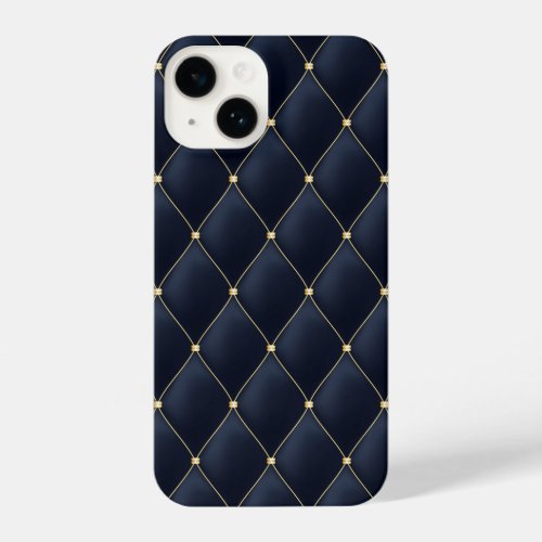 Glamorous Gold Stud Navy Quilted Pattern iPhone 14 Case