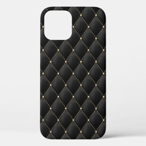 Glamorous Gold Studded Black Quilted Pattern iPhone 12 Case