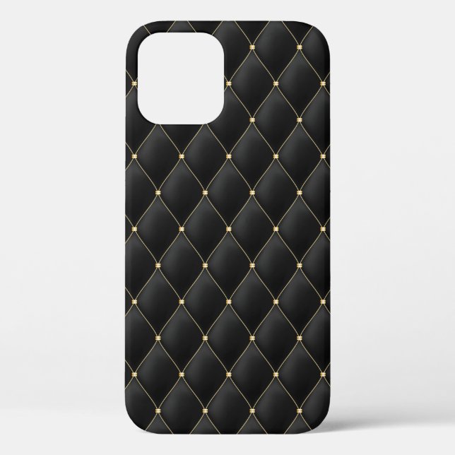 Glamorous Gold Studded Black Quilted Pattern Case-Mate iPhone Case (Back)