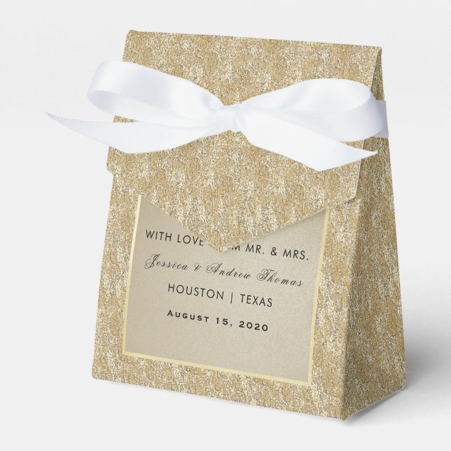 Glamorous Gold & Stylish Gem Wedding Favor Boxes (Front Side)