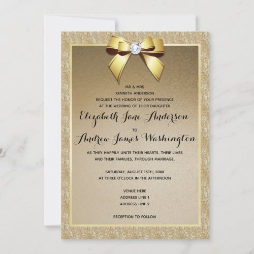 Glamorous Gold  Stylish Gem Wedding  Invitation