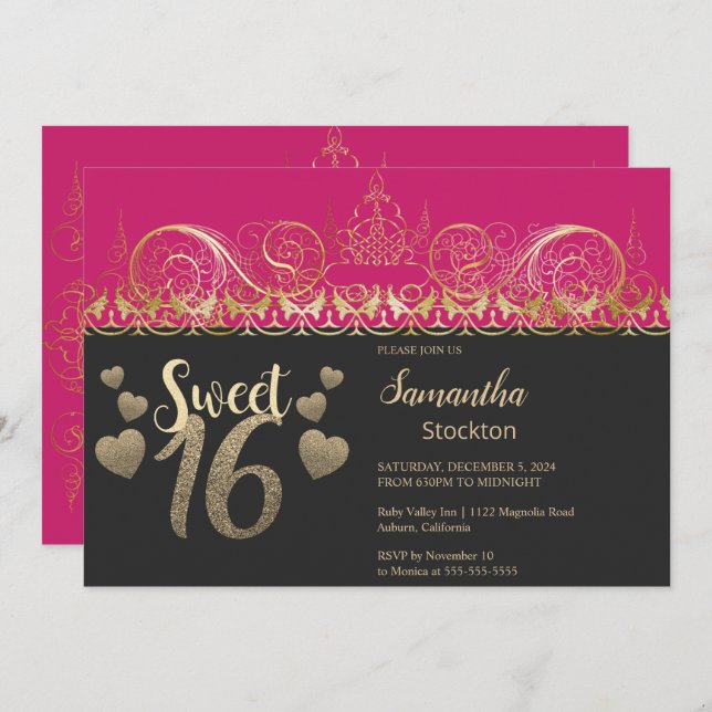 Glamorous Gold Sweet 16 Invitation (Front/Back)