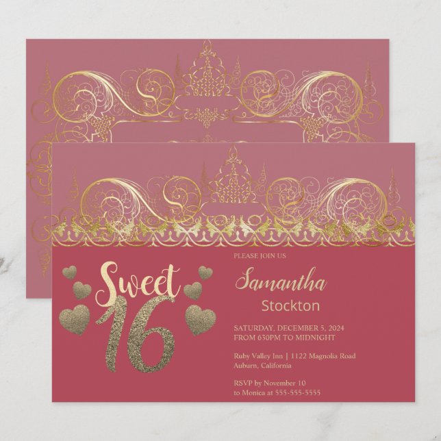 Glamorous Gold Sweet 16 Invitation (Front/Back)