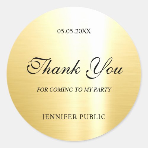 Glamorous Gold Template Hand Script Thank You Classic Round Sticker