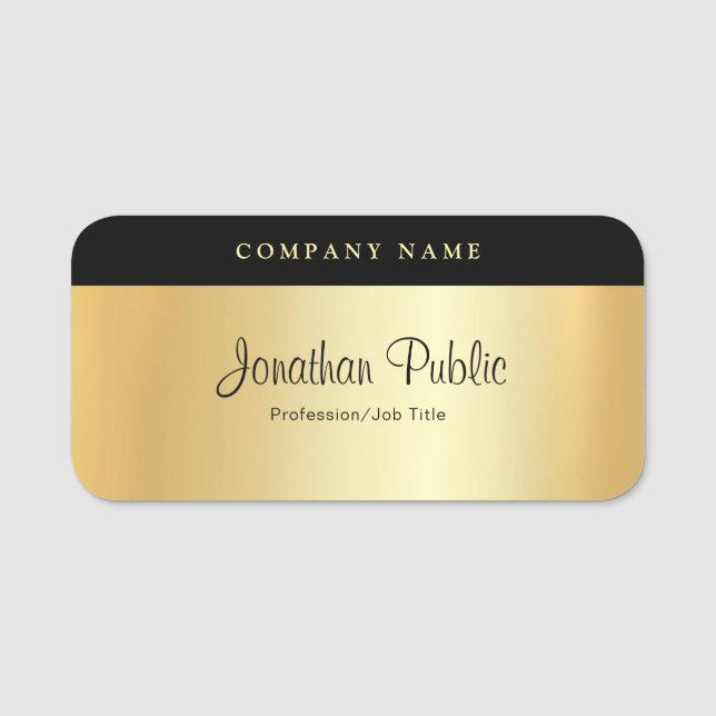 Glamorous Gold Template Handwritten Name Elegant Tag (Front)