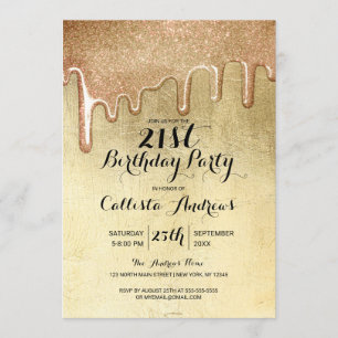 Glamorous Gold Thick Glitter Drips Birthday Invitation