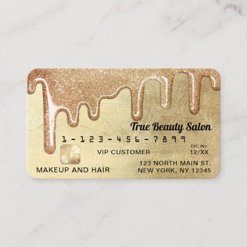 Glamorous Gold Thick Glitter Drips Credit Business Card