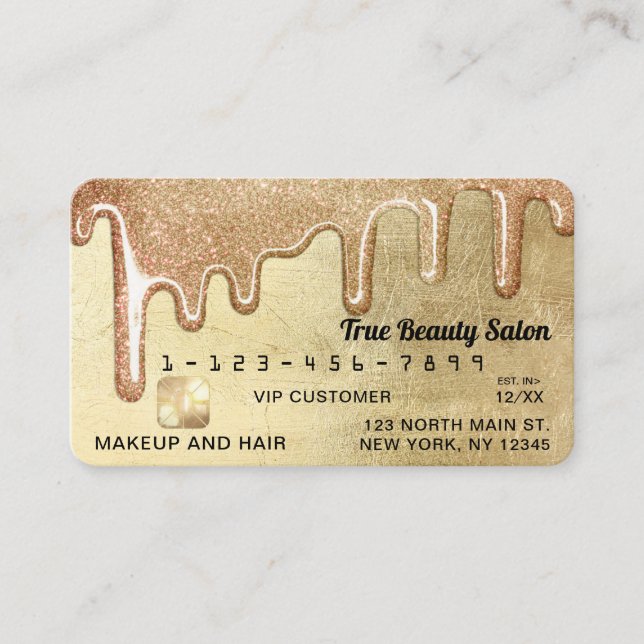 Glamorous Gold Thick Glitter Drips Credit Business Card (Front)