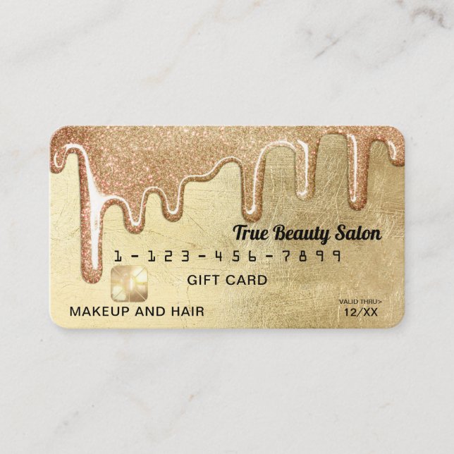 Glamorous Gold Thick Glitter Drips Gift Credit Business Card (Front)