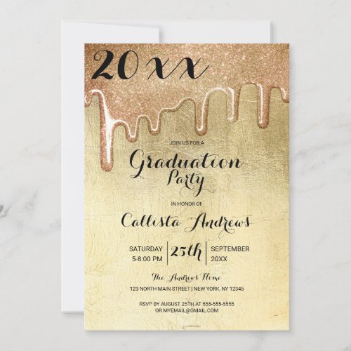 Glamorous Gold Thick Glitter Drips Graduation Invitation