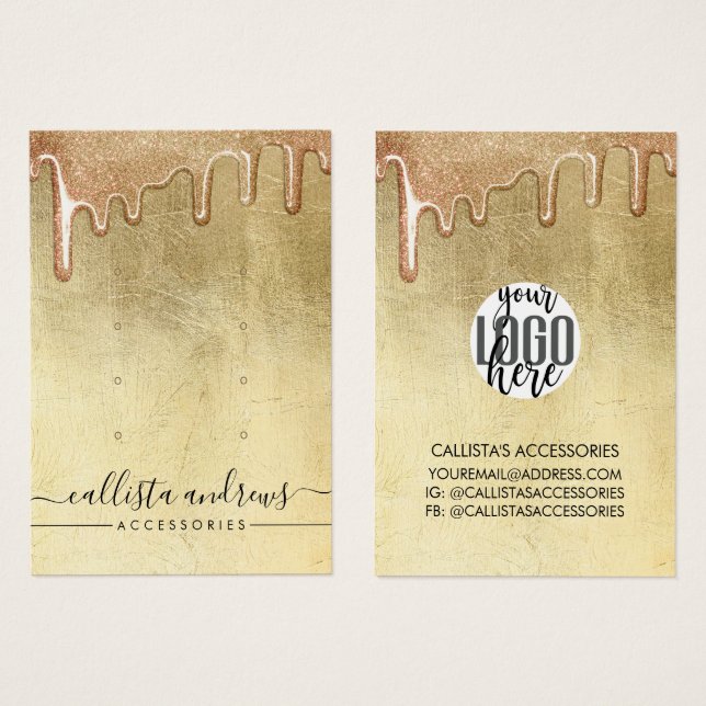 Glamorous Gold Thick Glitter Drips Logo Earring (Front & Back)