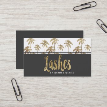 Glamorous Gold Tropical Palm Trees Lashes Business Card by BlackStrawberry_Co at Zazzle