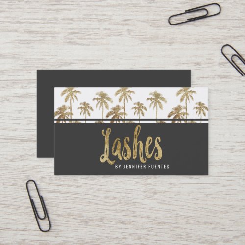 Glamorous Gold Tropical Palm Trees Lashes Business Card