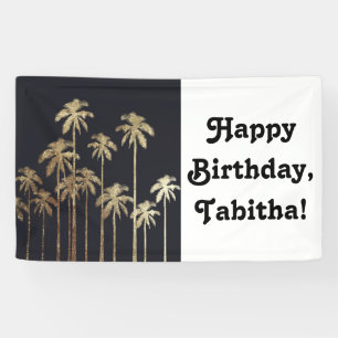 Glamorous Gold Tropical Palm Trees on Black Banner