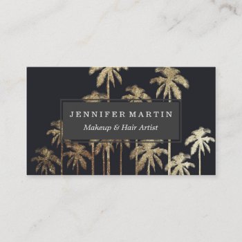 Glamorous Gold Tropical Palm Trees On Black Business Card by BlackStrawberry_Co at Zazzle