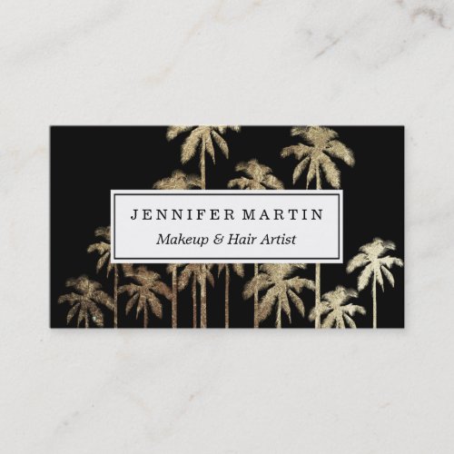Glamorous Gold Tropical Palm Trees on Black Business Card