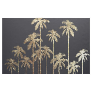 Glamorous Gold Tropical Palm Trees on Black Fabric