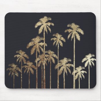 Glamorous Gold Tropical Palm Trees On Black Mouse Pad by BlackStrawberry_Co at Zazzle