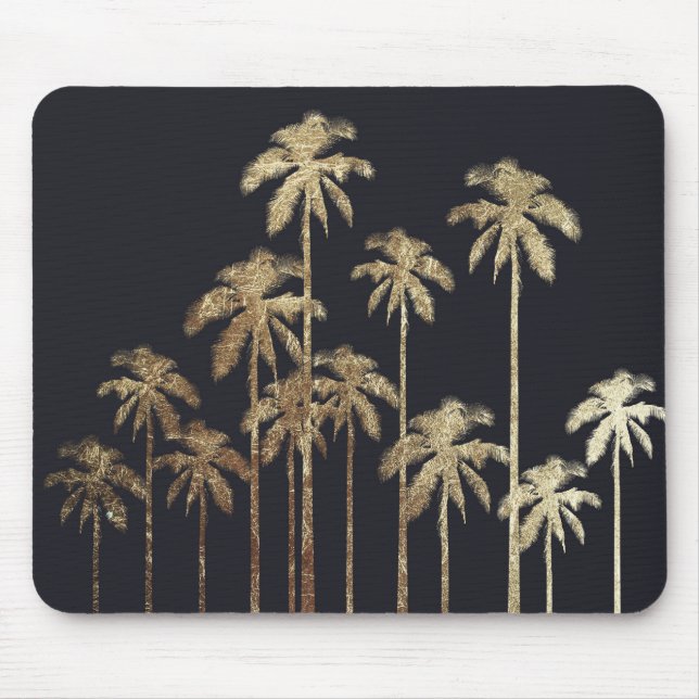 Glamorous Gold Tropical Palm Trees on Black Mouse Pad (Front)