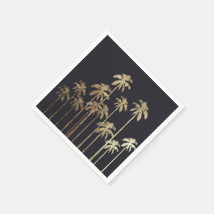 Glamorous Gold Tropical Palm Trees on Black Napkins