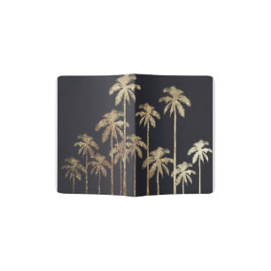 Glamorous Gold Tropical Palm Trees on Black Passport Holder