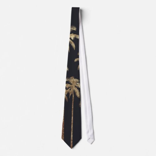 Glamorous Gold Tropical Palm Trees on Black Tie