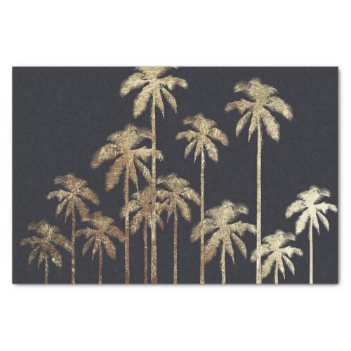 Glamorous Gold Tropical Palm Trees on Black Tissue Paper