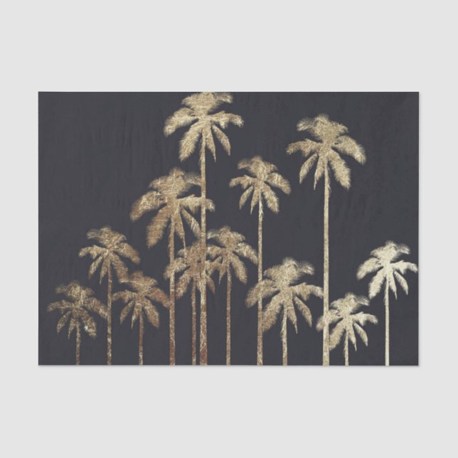 Glamorous Gold Tropical Palm Trees on Black Tissue Paper (Front)