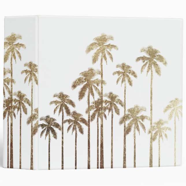 Glamorous Gold Tropical Palm Trees on White 3 Ring Binder (Front/Spine)