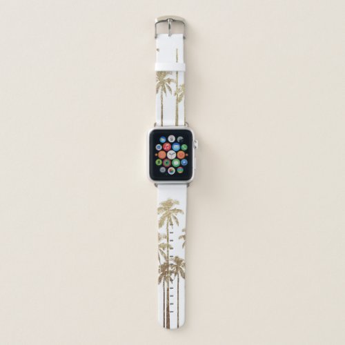 Glamorous Gold Tropical Palm Trees on White Apple Watch Band