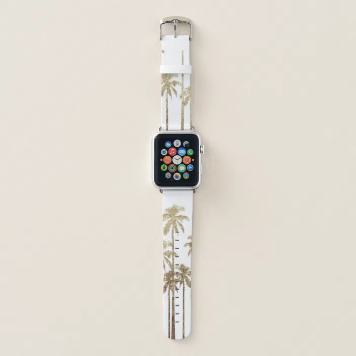 Glamorous Gold Tropical Palm Trees On White Apple Watch Band Zazzle Com
