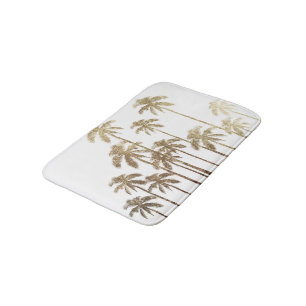 Glamorous Gold Tropical Palm Trees on White Bathroom Mat