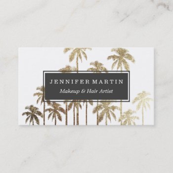 Glamorous Gold Tropical Palm Trees On White Business Card by BlackStrawberry_Co at Zazzle