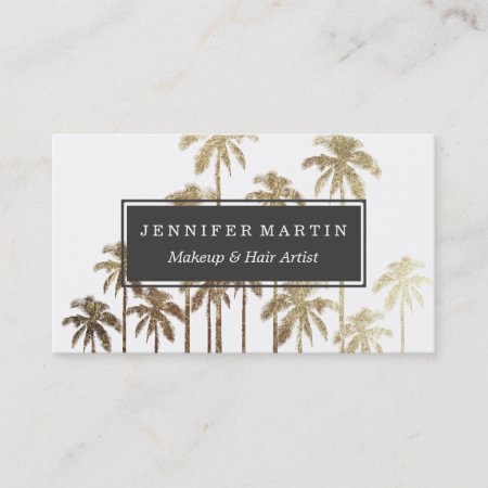 Glamorous Gold Tropical Palm Trees On White Business Card