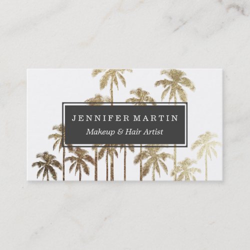 Glamorous Gold Tropical Palm Trees on White Business Card