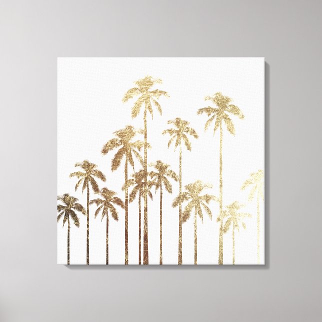 Glamorous Gold Tropical Palm Trees on White Canvas Print (Front)