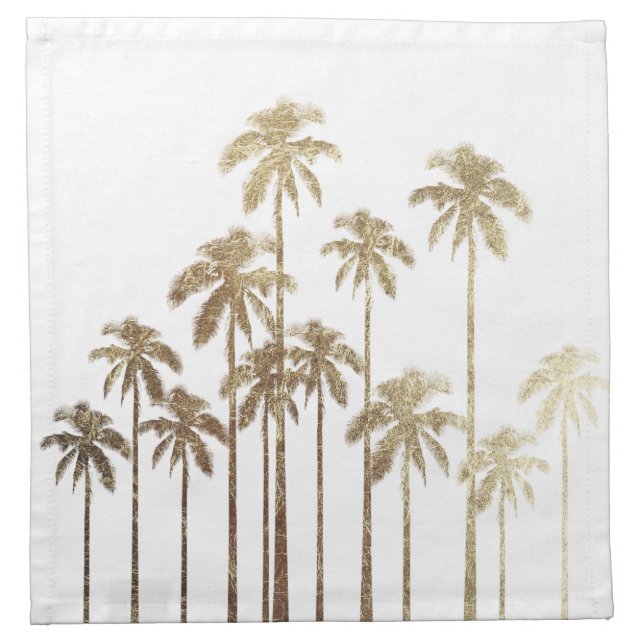 Glamorous Gold Tropical Palm Trees on White Cloth Napkin (Front)
